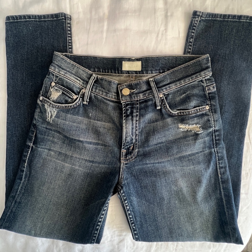 MOTHER Dropout Tarnished Wash Distressed Cropped Straight- 25 - Picture 4 of 10